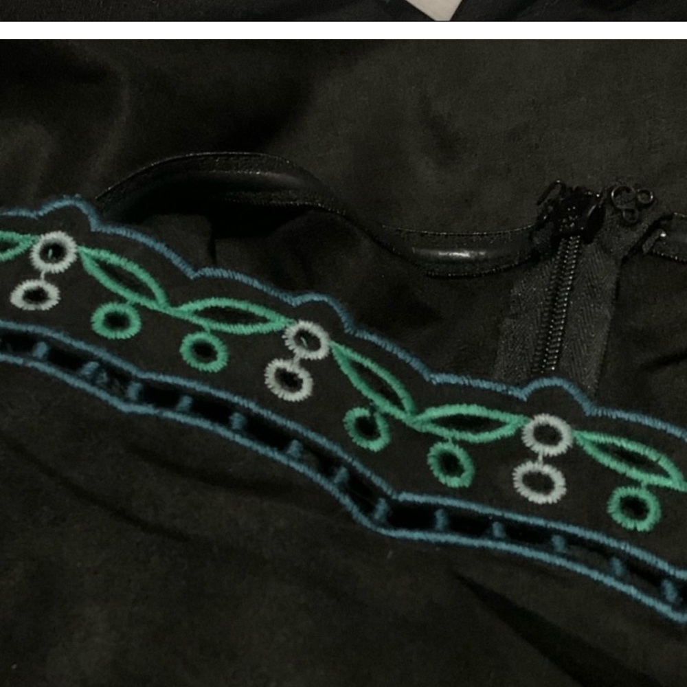 NWT Black Suede Eyelet Embroidered Trim Self-Tie Halter Neck Open Back Jumps… - Picture 5 of 6